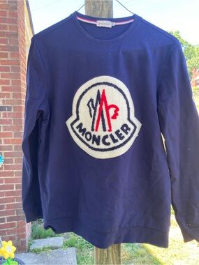 Moncler Navy Crewneck Sweatshirt with Embroidered Logo Patch